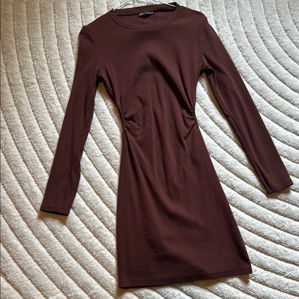 Zara Brown Long Sleeve Sheath Dress